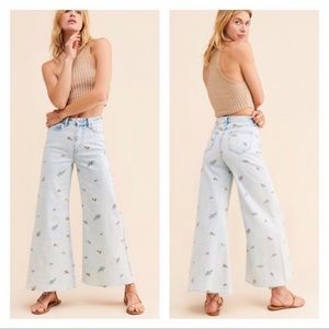 DRIFTWOOD | Floral Embroidered Gaucho Wide Leg Jeans